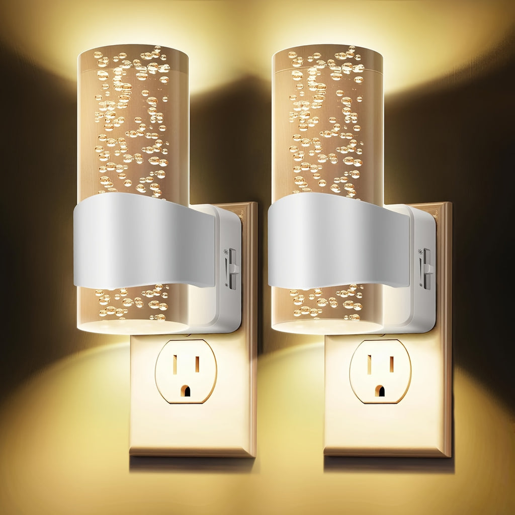 2-Pack LED Night Lights with Wall Plug, 3000K Dimmable Modern Automatic Night Light with Light Sensor for Hallway and Bedroom, Christmas Gift Idea