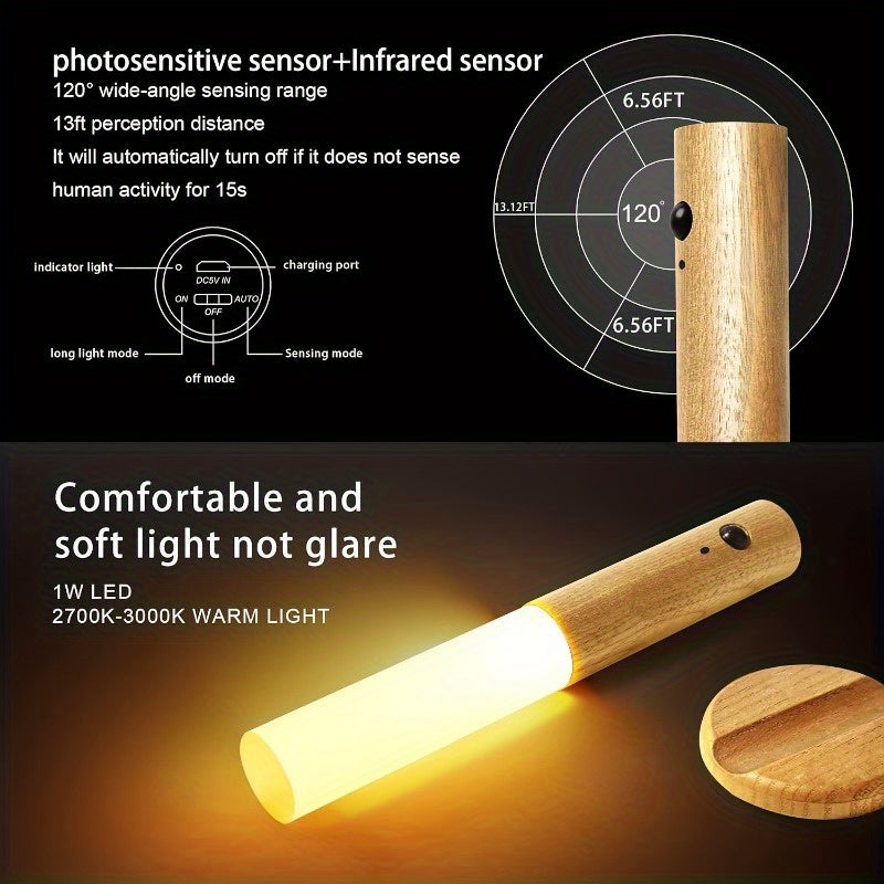 2 PCS Intelligent Rechargeable Magnetic Sensor USB LED Night Light - Human Body Sensor Wall and Cordless Wall Light for Motion Detection, Suitable for Home Bedroom, Kitchen and Bathroom Wall Sensor Light, Anti-collision and Anti-fall At Night