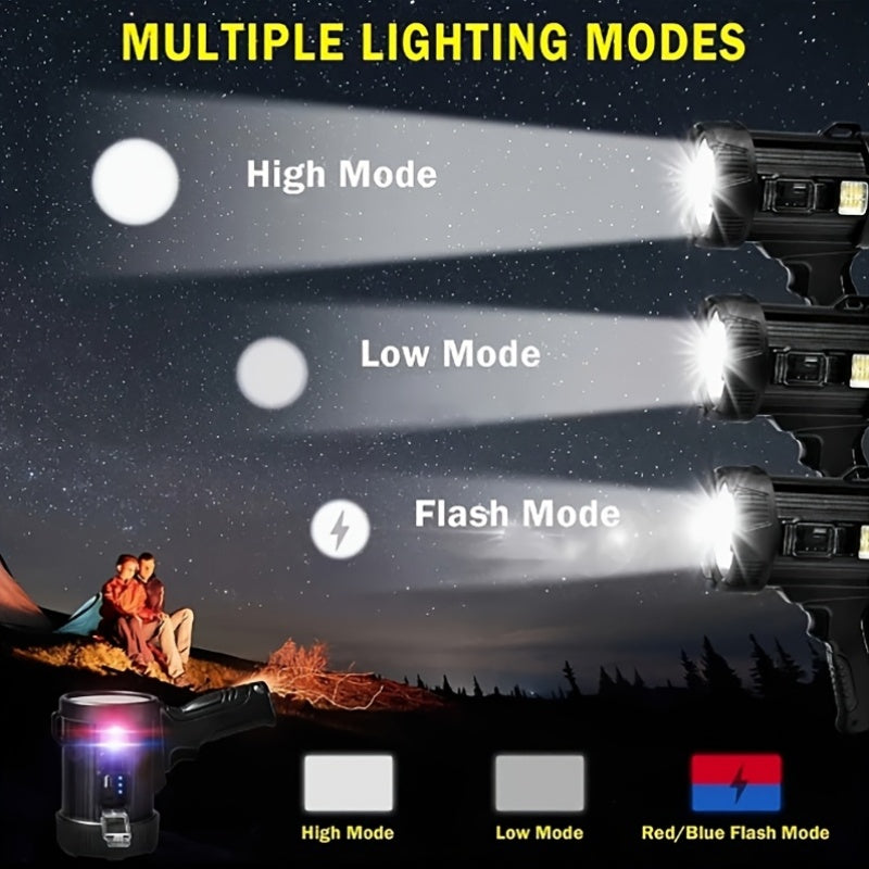 LED Rechargeable Flashlight, 6 Modes, 3 Color Filters, USB And Solar Power Supply, IPX4 Waterproof, Suitable for Hunting, Camping, Boating, Hiking, Etc, Best for Christmas, Perfect for Thanksgiving
