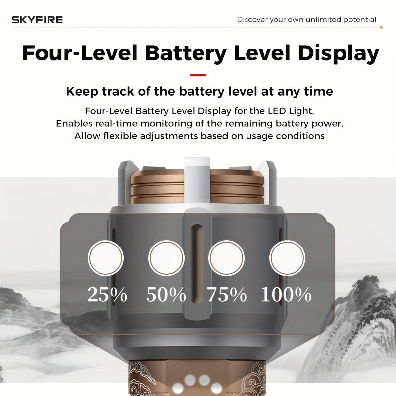 SKYFIRE New Model Flashlight - High Brightness - Rechargeable Type, Outdoor Flashlight - Extremely Bright, Comes In Five Modes, Includes Focusing Mirror And Various Gifts, Camping Light Design, Suitable for Camping, Outdoor Activities And Home Use.