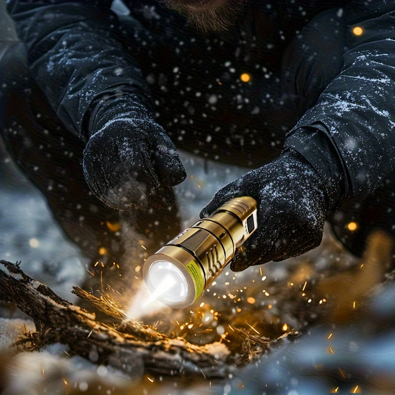 SKYFIRE LED High-brightness Golden Dragon Pattern Flashlight, 5000mAh Rechargeable Flashlight with Ignition Lens, Zoom Function, Four Modes, Suitable for Camping, Outdoor And Household Use