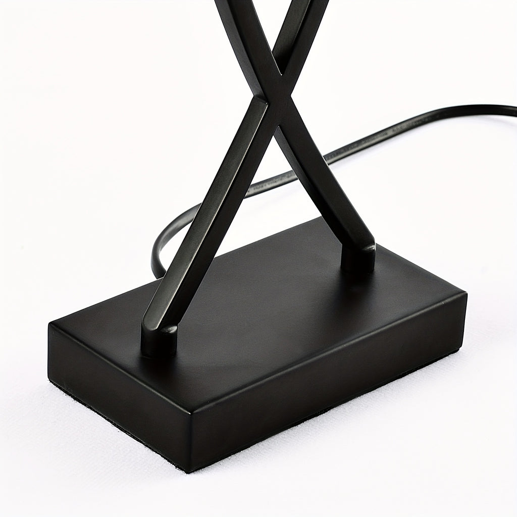 Set of 2 21'' Minimalist Table Lamps Featuring Black Rectangular Linen Shades And a Wrought Iron Geometric Base, Ideal for Providing a Moody And Cozy Accent Light. Equipped with E26 Sockets, These Contemporary Lamps Are Perfect for Decorating Bedroo