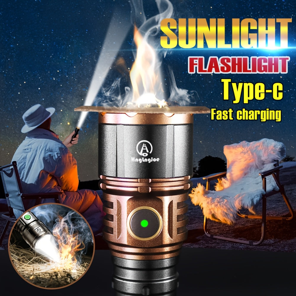 To Generate Fire, An Aluminum Alloy Flashlight, Equipped With Fresnel Lenses, With High Lumen Output, 21700 Lithium Battery, 3000 Milliampere, Extremely Long Battery Life, Suitable For Outdoor Survival, Camping, Fishing, Power Outage, Night Riding.