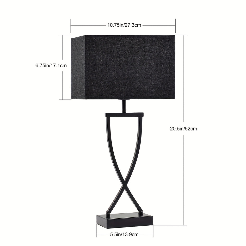 Set of 2 21'' Minimalist Table Lamps Featuring Black Rectangular Linen Shades And a Wrought Iron Geometric Base, Ideal for Providing a Moody And Cozy Accent Light. Equipped with E26 Sockets, These Contemporary Lamps Are Perfect for Decorating Bedroo