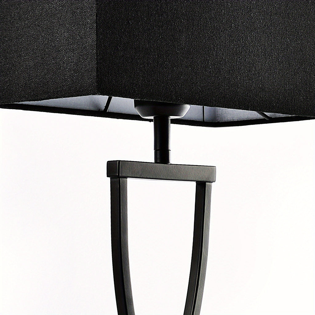 Set of 2 21'' Minimalist Table Lamps Featuring Black Rectangular Linen Shades And a Wrought Iron Geometric Base, Ideal for Providing a Moody And Cozy Accent Light. Equipped with E26 Sockets, These Contemporary Lamps Are Perfect for Decorating Bedroo