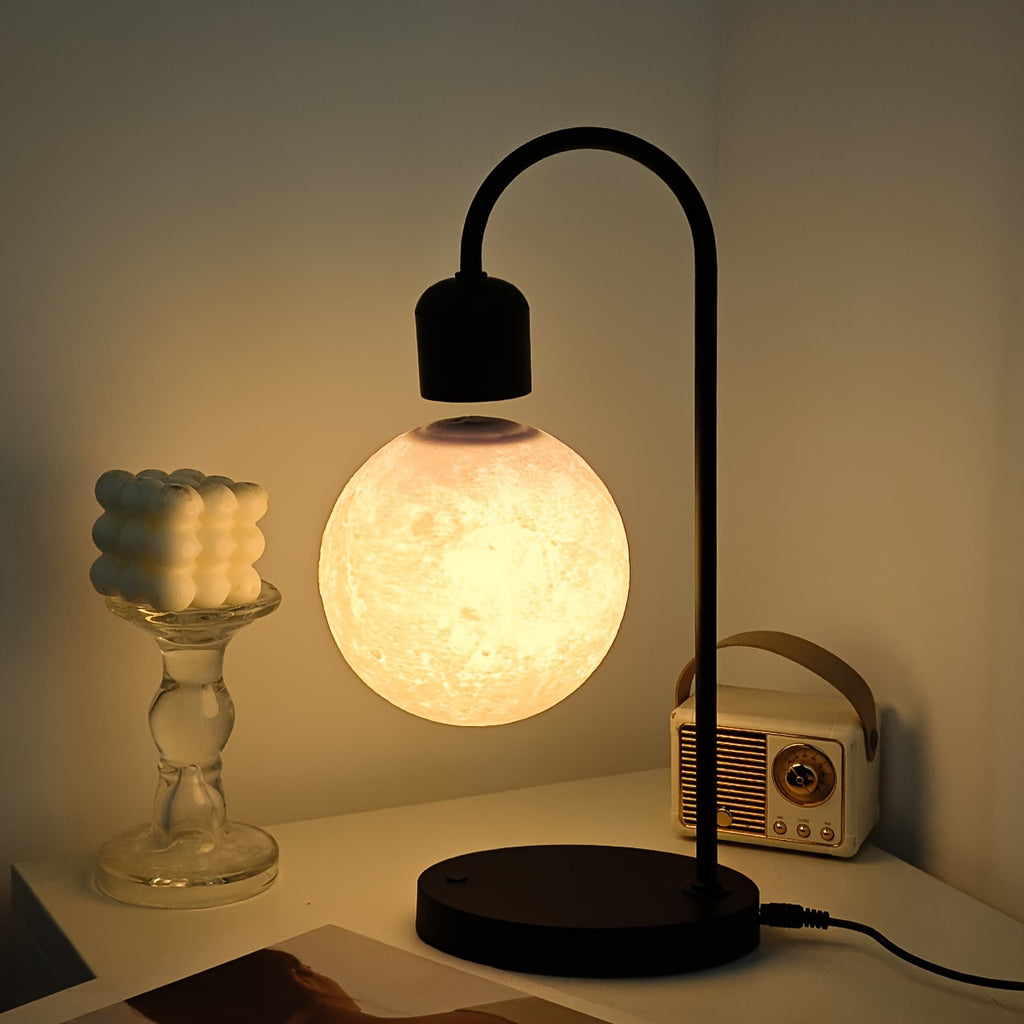 1pc Magnetic Floating Moon Lamp, Table Lamp, Desk Lamp, 15w Wireless Phone Charger, 3-color Adjustable, 3D Moon Light Touch Control, Floating, Atmosphere Night Light, Christmas, Holiday Or Birthday Gift